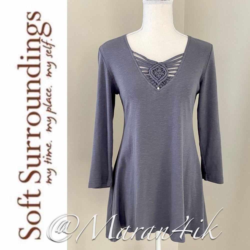Soft Surroundings Long Sleeve Strappy V-Neck Tunic Dress Top Asymmetric